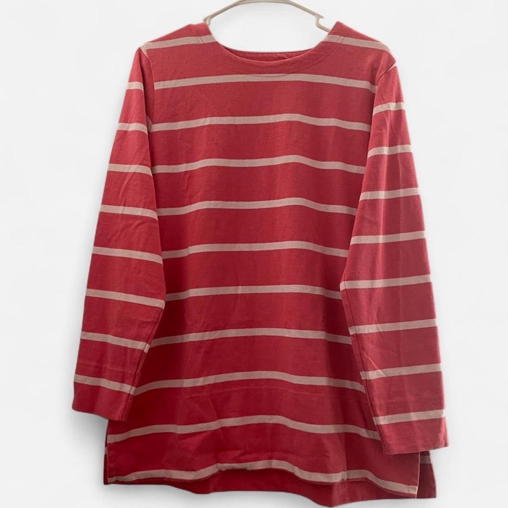 L.L. Bean Dusty Pink Long Sleeved Striped Knit Cotton Sweater w/ Slits on sides